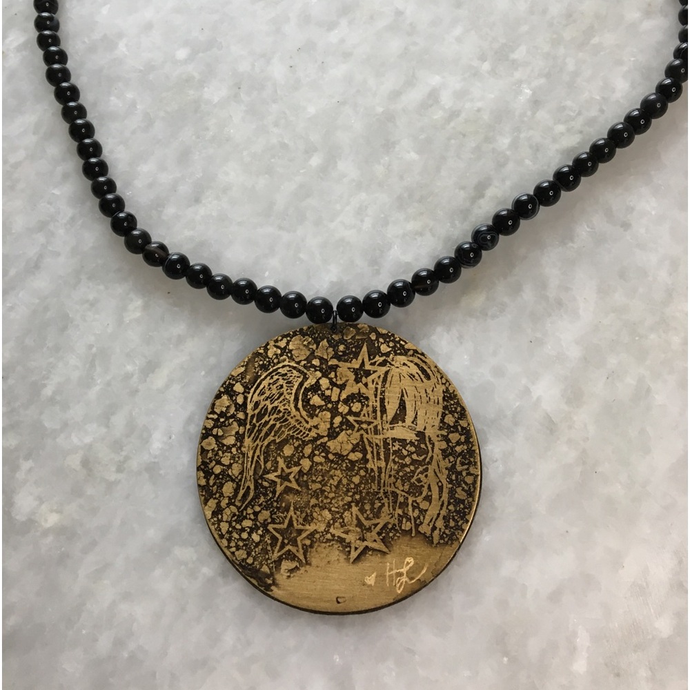 Peace Necklace | Handcrafted with black onyx and black agate beaded 18” necklace - Picture 15 of 16
